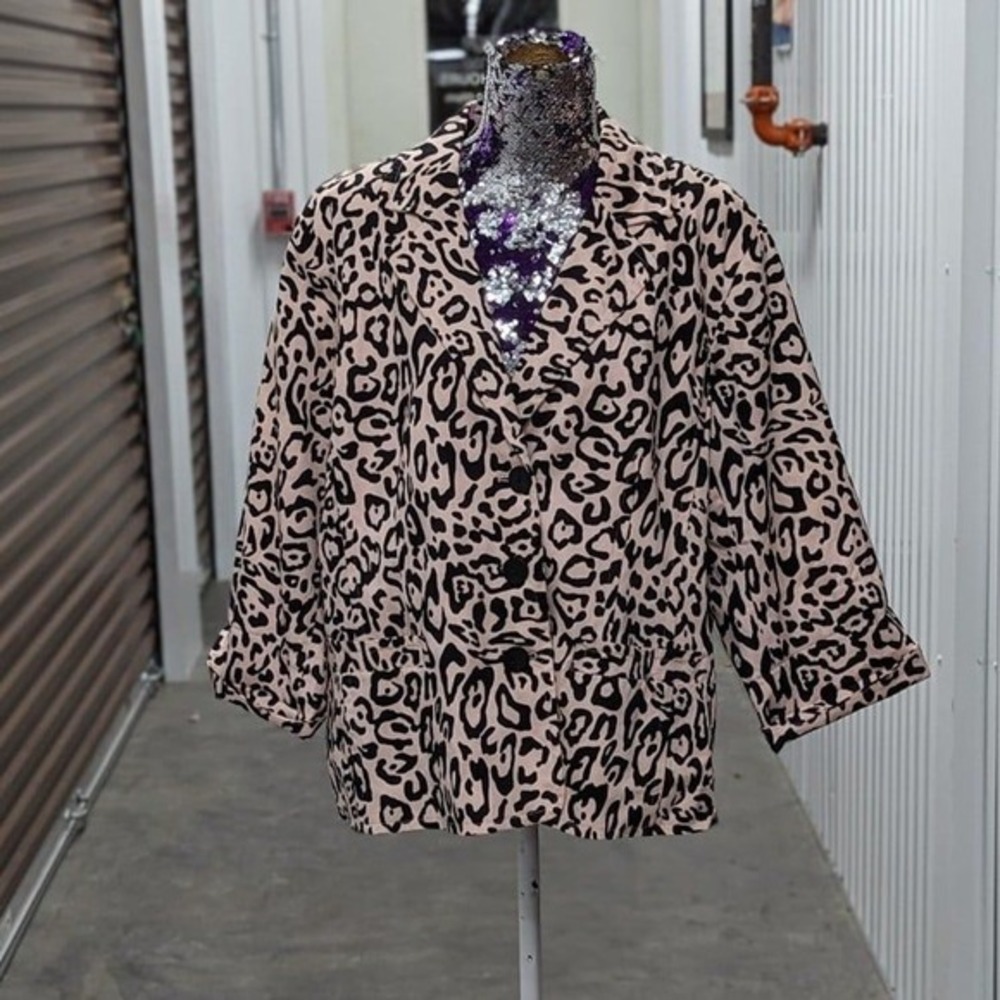 Vintage Linea Leopard Print Y2K Mob Wife Jacket Pink Black Plus 2X Edgy Retro